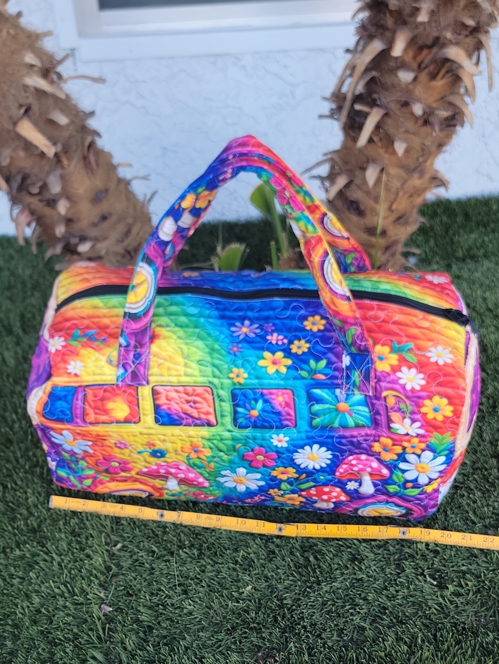 Hippie Rainbow Van Quilted Duffle Bag - Picture 10 of 11